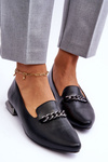 Leather Ballet Flats With Chain Flat Heel Black Lanez