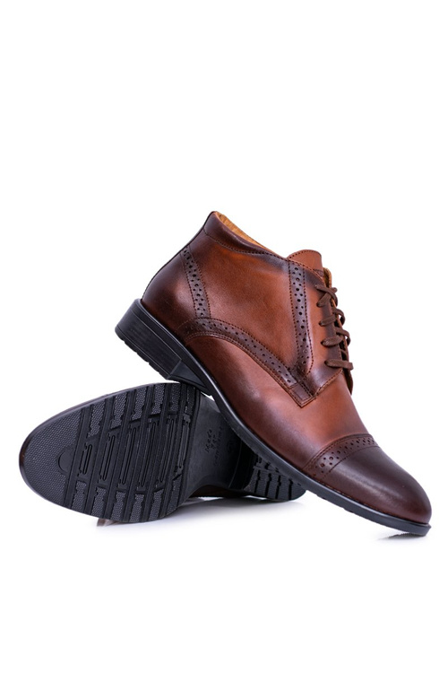 Men's Warmed Boots Polish Leather Sneakers Cognac Columbs