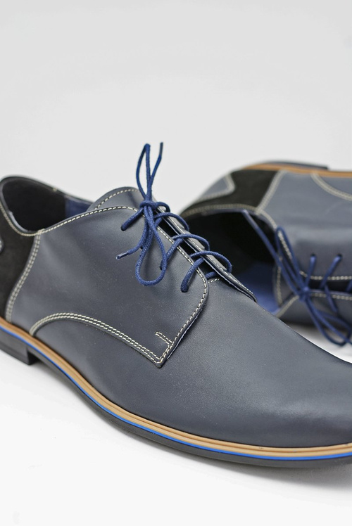 Męskie Półbuty Bednarek Eleganckie Skórzane Granatowe Biagio