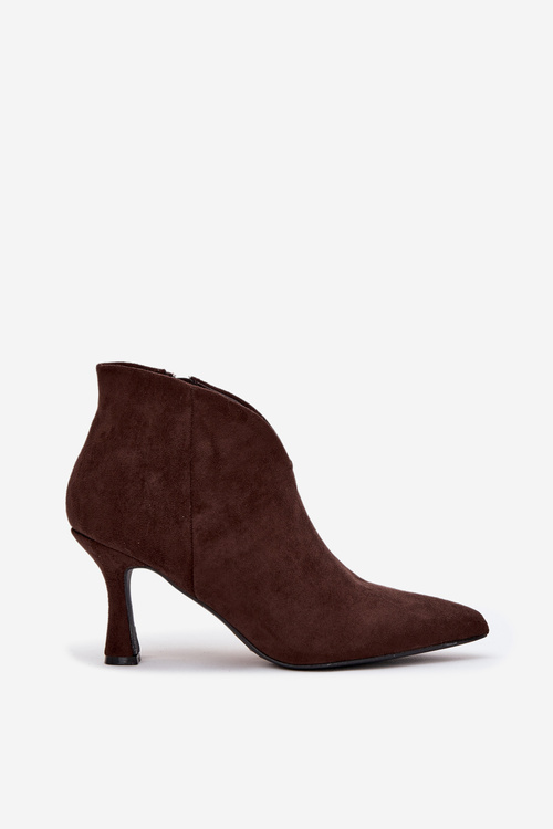 Damskie Botki Eko Zamszowe Obcas Szpilka Na Zamek Czekoladowe Jolivra