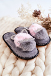 Children's slippers with a kitten and rhinestones gray Carliss
