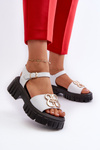 White Women's Leather Sandals with Gold Decoration Vinceza 7910
