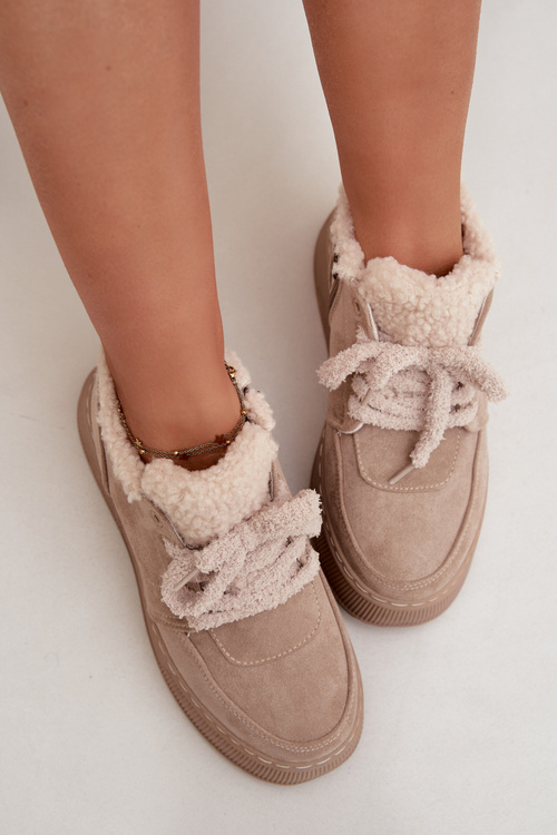 Women's Snow Boots On Platform With Furry Sheepskin Beige Luma