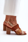 Women's sandals in faux suede on a block heel brown Qutima