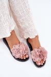 Ladies Slippers With Fabric Flowers Pink Elachase