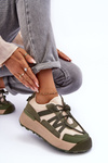 Buty Sportowe Damskie Zamsz Platforma Beżowo-Zielone Rohan BL391
