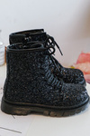 Children's Glittery Lined Boots with Zipper Black Saussa