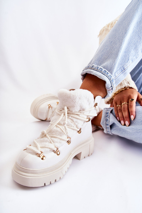 Botki Trapery Skóra Ocieplane Białe Arisa