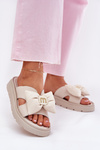 Ladies Leather Platform Sandals With Bow CheBello 4647 Beige