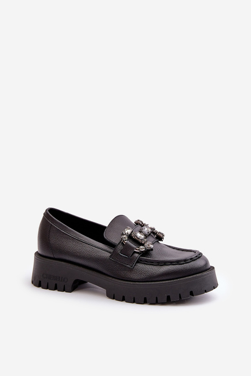 Ladies Leather Moccasins With Decoration Black CheBello 4369
