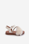 Children's Velcro Sandals with Fur White Rosavere