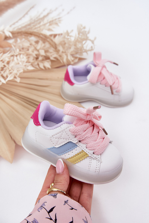 Dziecięce Buty Sportowe Sneakersy Świecąca Podeszwa Biało-Różowe Arielle 