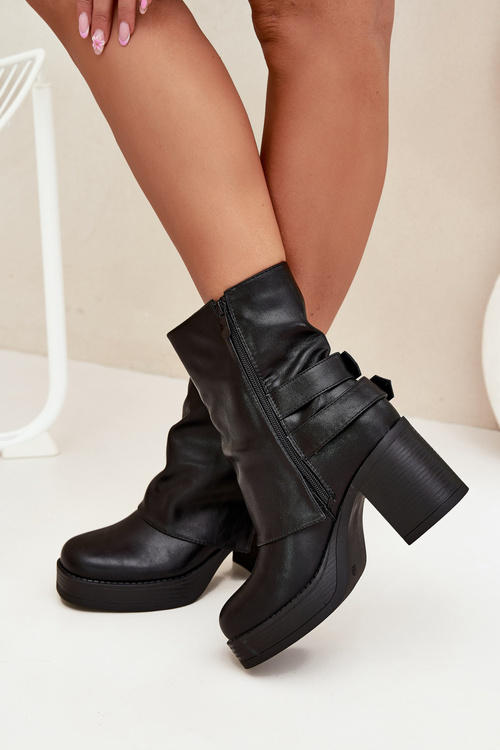 Women's Heeled Ankle Boots With Buckles Black Marena