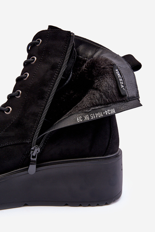 Suede Boots Workery on Massive Platform Wedge Heel Black Lavica