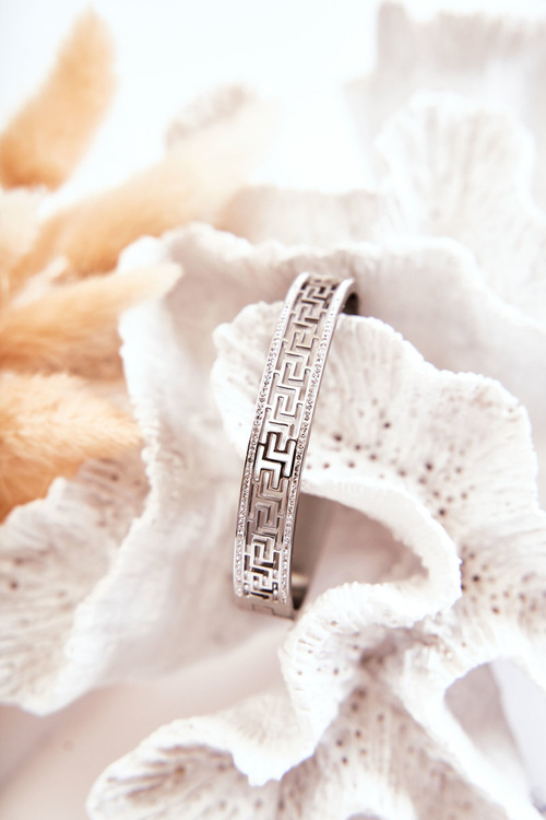 Women's Steel Bracelet Aztec Pattern With Cubic Zirconia Silver