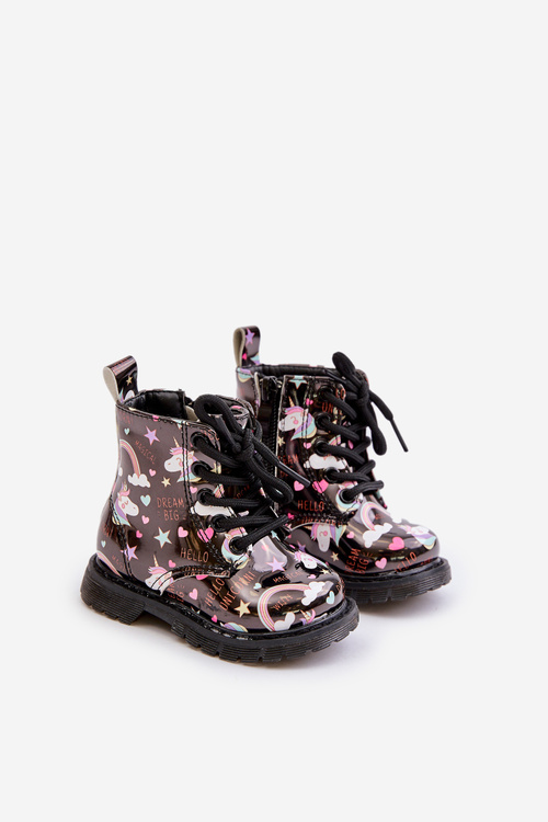 Children's insulated boots with zipper unicorns black Tiptop