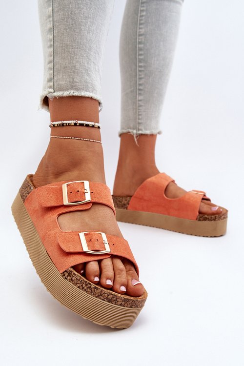Women's Platform Sandals with Buckles Orange Lolpey