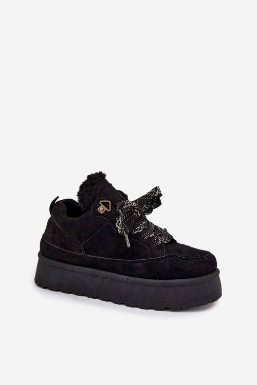 Lace-up Women's Snow Boots Platform Insulated with Fur Black Tavelle