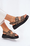 Women's Platform And Wedge Sandals With Buckles Zebra Beige-Black Genorre