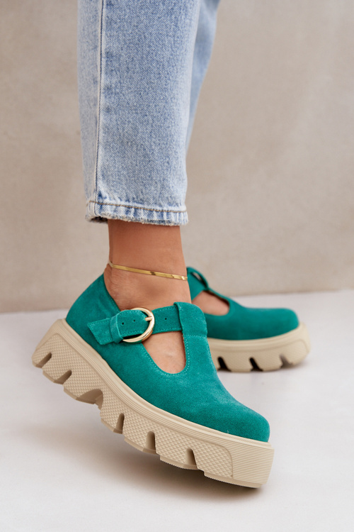 Suede Loafers With Buckle Zazoo 20183 Green