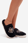 Furry Slippers With Hearts Black Amandra