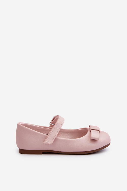 Shiny Children's Ballerina Flats With Bow Velcro Pink Fiorelle