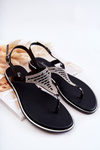 Women's sandals flip-flops with ornaments Black Atlanta