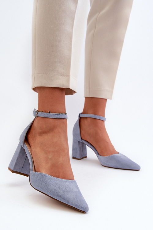 Czółenka Eko Zamszowe Na Słupku Noski W Szpic Niebieskie Halene Y2385-1