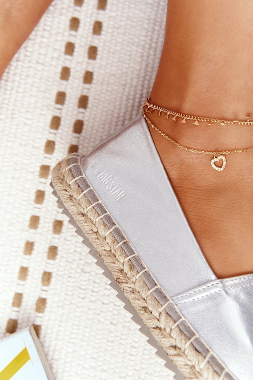 Espadryle Skórzane Pleciona Podeszwa Big Star Srebrne HH274504