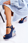 Damskie Granatowe Sandały Na Koturnie Nemesis