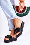 Women's Slippers On The Platform With Ornaments Black Almina