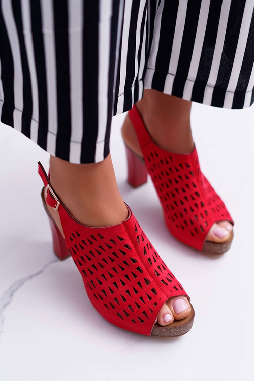 Sandały Damskie Na Słupku Sergio Leone SK850 Czerwone Farmona