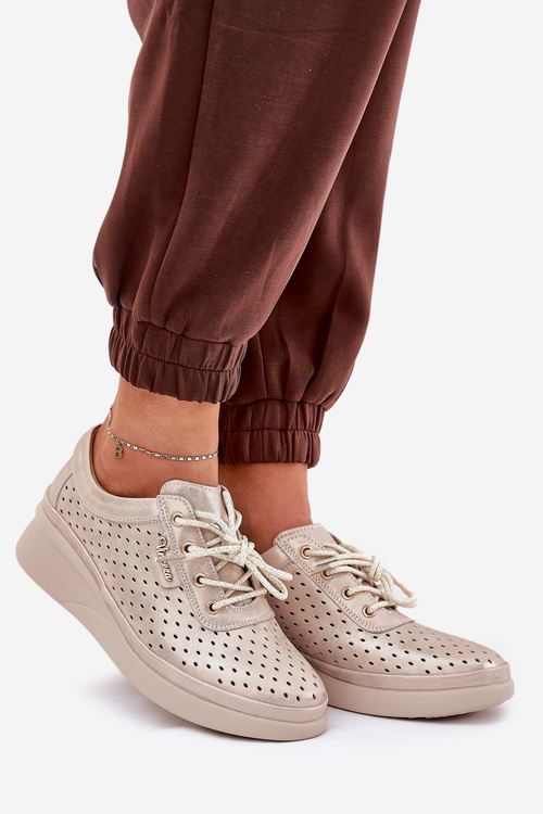 Sportowe Buty Trampki Damskie Skóra Naturalna Złote Brumia 7890