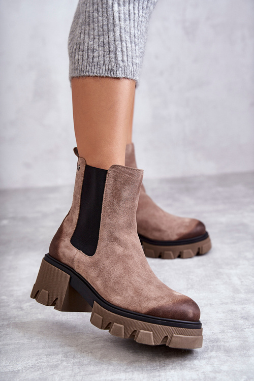Botki Zamsz Platforma Beżowe Lemar Hilde