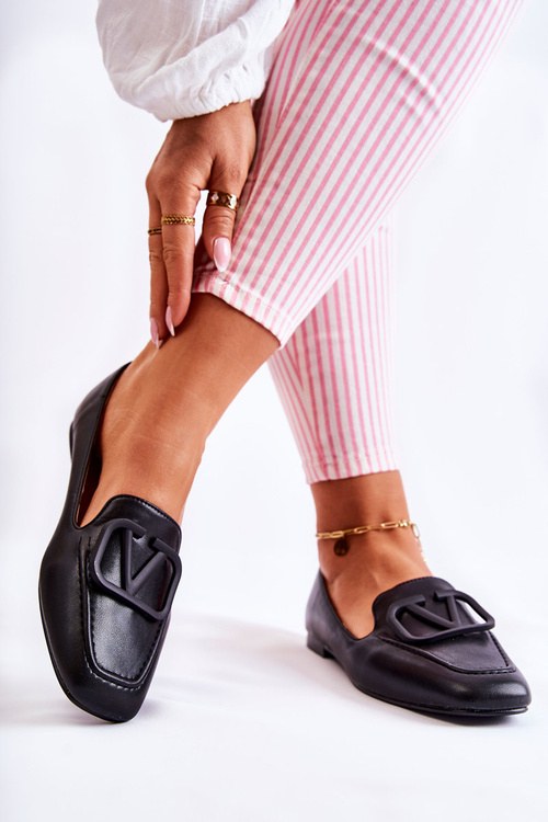 Leather Loafers Brogues With Ornament Black Hermosa