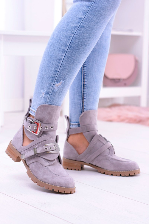 Lu Boo Grey Suede Boots With Cutouts Rock Girl
