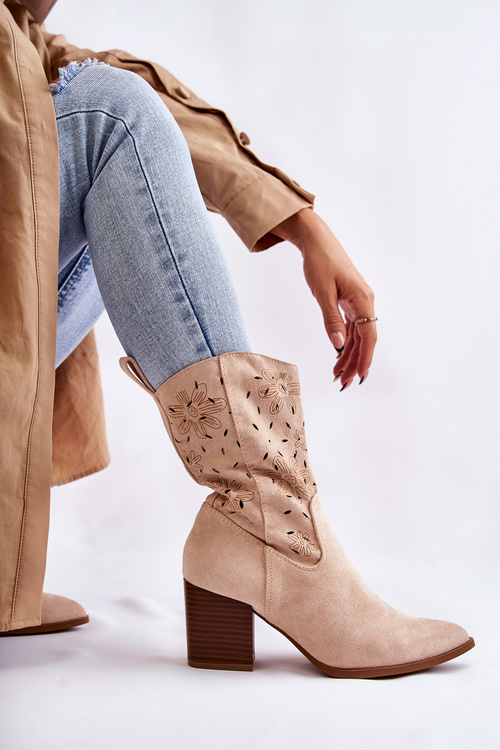 Women's Suede Boots With Cowboy Boots Beige Ariane
