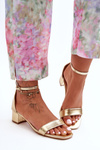 Leather Heeled Sandals Smooth gold Inspire Me!