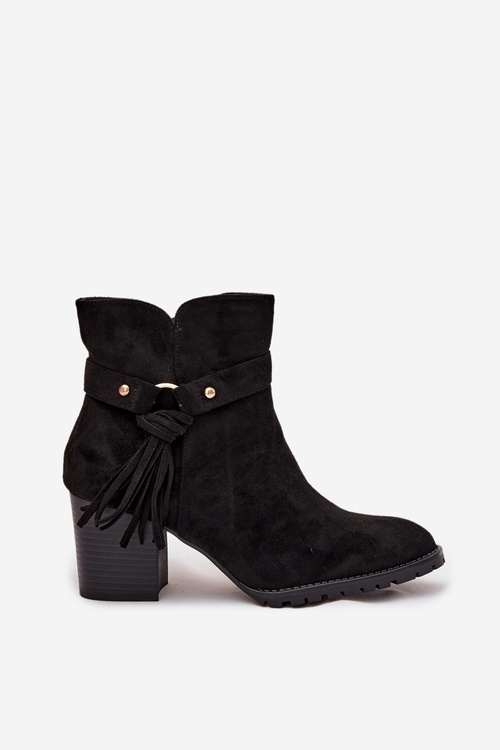 Women's ankle boots with fringe on heel Black Rosabella