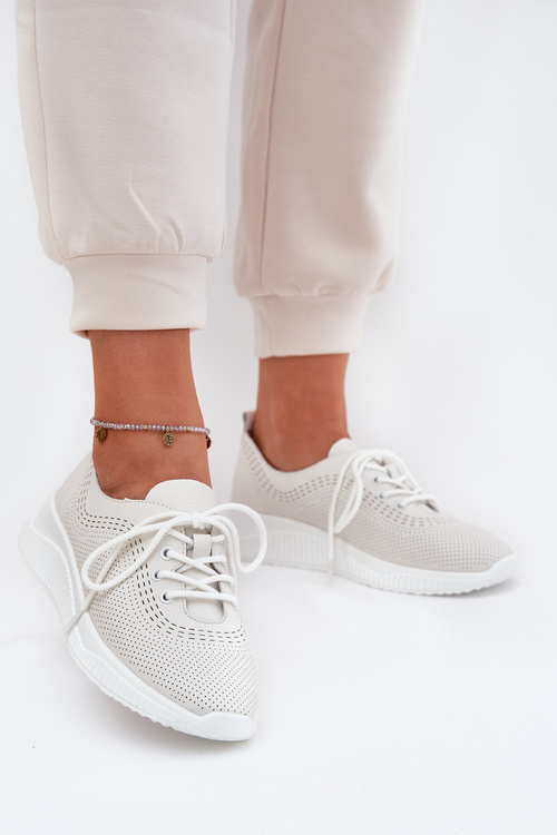 Sportowe Buty Damskie Z Naturalnej Skóry Białe Vinceza 41472