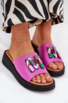 Ladies Leather Slippers With Decoration Fuchsia Asames