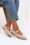 Ballerinas With Strap And Gold Clasp Eco Suede Light Beige Adelora