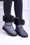 Women's Snow Boots High With Fur and Glitter Fourrure
