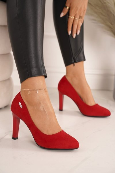 Classic Women's Pumps On A Block Heel Suede Red Eliana