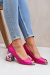 Leather pumps with decorative heel Fuchsia Lewski Shoes 2608/K