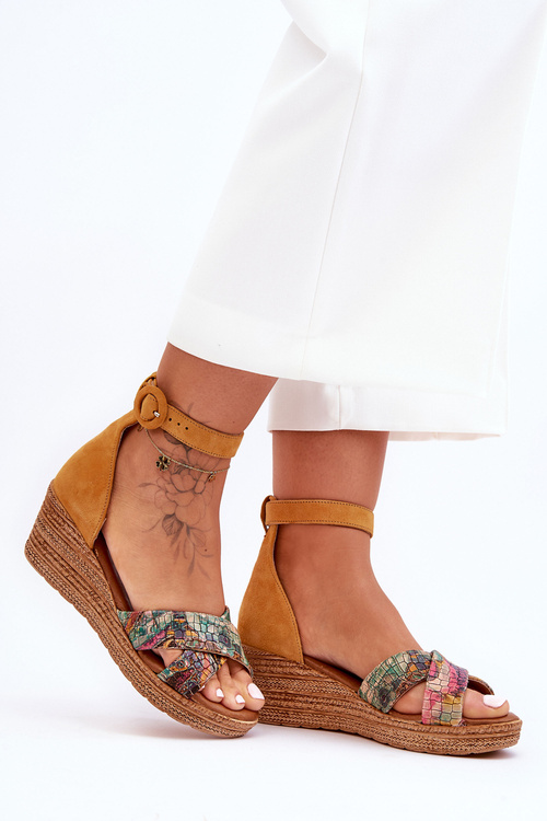 Sandały Zamsz Obcas Koturn Pomarańczowe Maciejka 04565-43