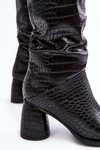 Women's Knee High Boots with Stiletto Heel Snake Pattern Black Ceriona