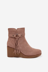 Insulated women's ankle boots with platform and fringes beige Olivarae