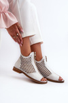 White Leather Laced Sandals with Zip Zazoo 977/L
