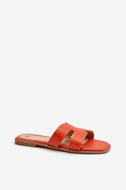 Klapki Damskie Wycięcia Eko Skórzane Pomarańczowe Fiviama SS-223